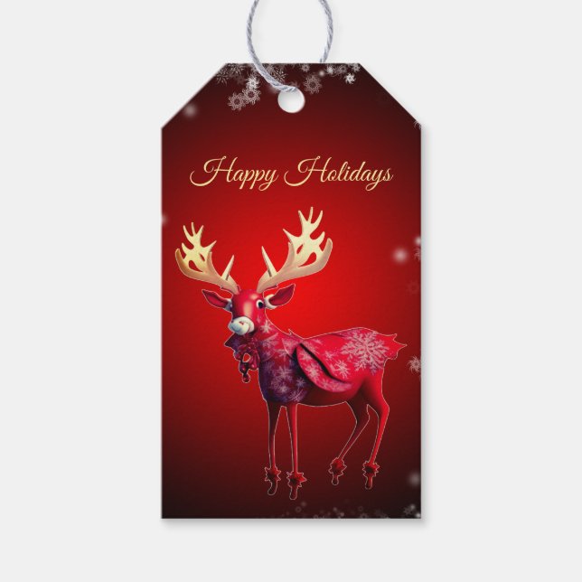 Julparty Röd Ren Vinterlov Presentetikett (Framsidan)