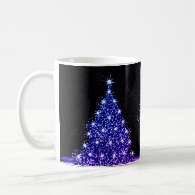 Julparty Rosa Blå Träd Vinter Svart Rustik Kaffemugg (Vänster)