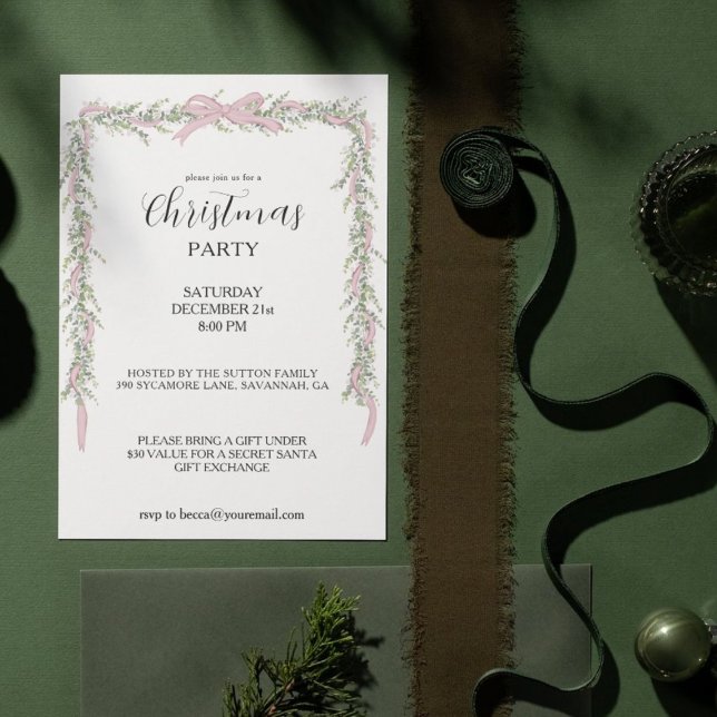 Julparty Rosa Grön Girlangd Inbjudningar (Skapare uppladdad)