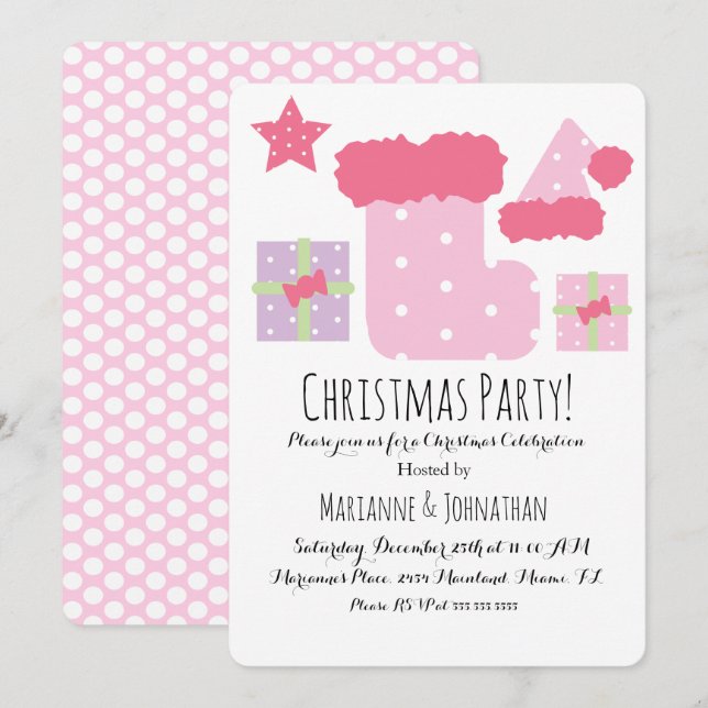 Julparty Rosa Mix Höjdtema Inbjudningar (Fram/baksida)