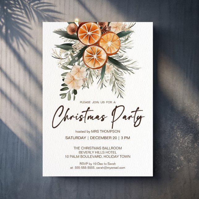 Julparty rustika torkade apelsiner botanisk inbjudningar (Christmas Party rustic [ones dry oranges botanical Invitation template instant download)
