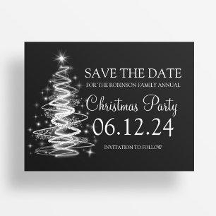 Julparty Spara Datum Gnistrande Träd Svart Meddelande Vykort