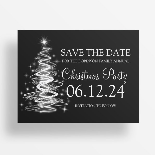 Julparty Spara Datum Gnistrande Träd Svart Meddelande Vykort (Christmas Party Save The Date Sparkling Tree Black Announcement Postcard)