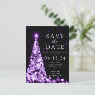 Julparty Spara Datum Träd Glam Lila Meddelande Vykort
