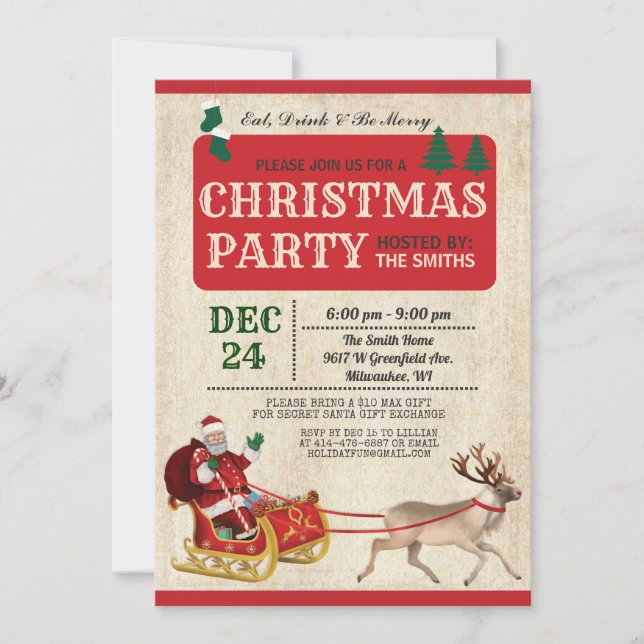 Julparty Tomte Släd Invitation Inbjudningar (Framsida)