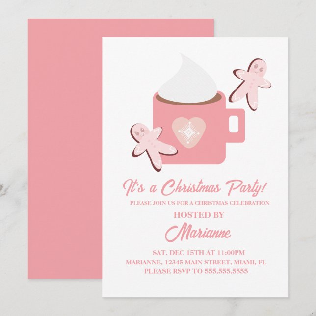 Julparty Varm Kakao Mugg Gingerbread Inbjudningar (Fram/baksida)