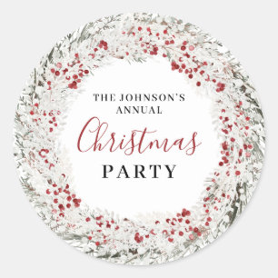 Julparty Vattenfärgskrans Runt Klistermärke