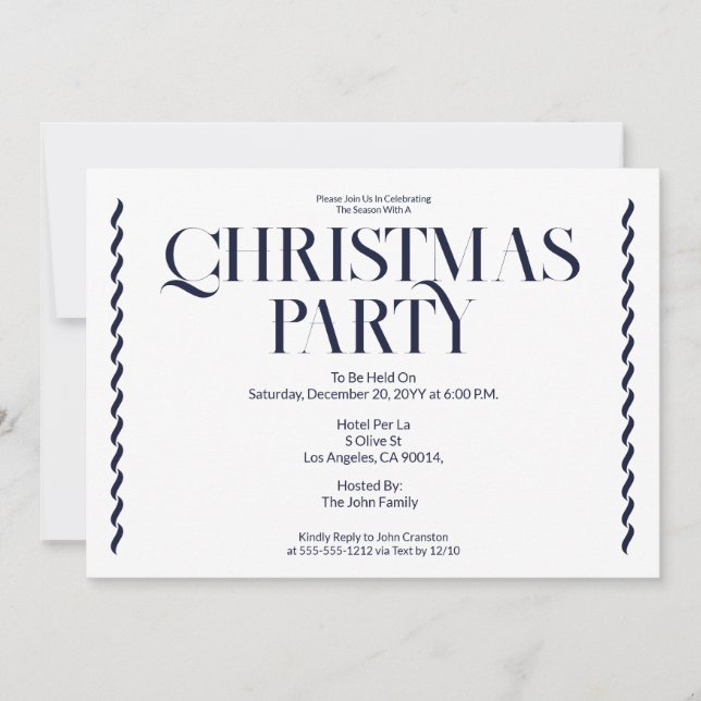 Julparty Vintage Elegant blå inbjudan (Framsida)