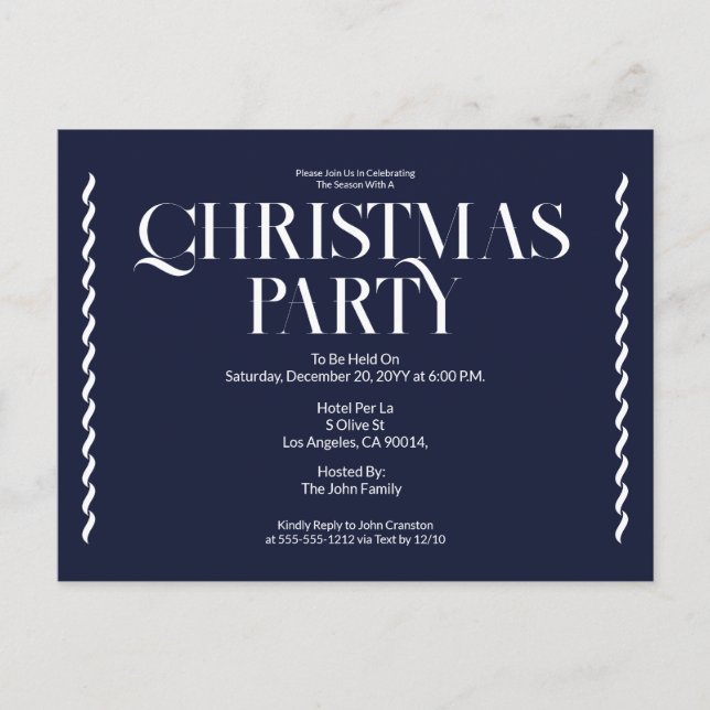Julparty Vintage Elegant blå inbjudan (Framsida)