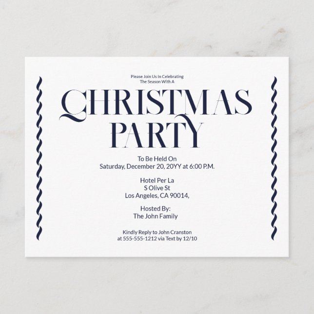 Julparty Vintage Elegant blå inbjudan (Framsida)