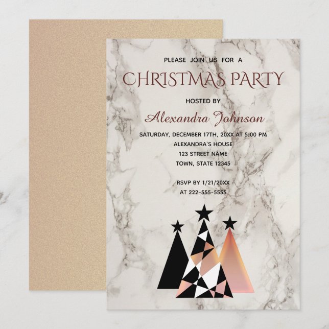 Julparty Vit Marmor och Roséguld Elegant Inbjudningar (Fram/baksida)