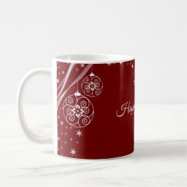 Julparty Vita Ornamenter Stjärnor Röda Eleganta Kaffemugg