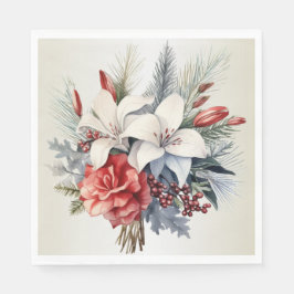 Julparty Vita Röda Blommor Högtider Elegant Pappersservett