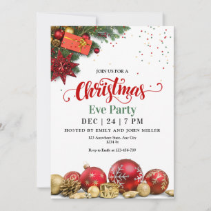 Julpartyinbjudan, julaftonsmiddagsinbjudan inbjudningar