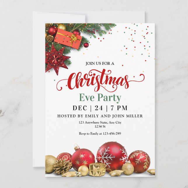 Julpartyinbjudan, julaftonsmiddagsinbjudan inbjudningar (Framsida)