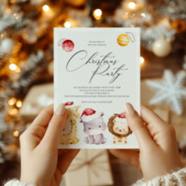 Julpartyinbjudan med söta djur för högtiderna julkort