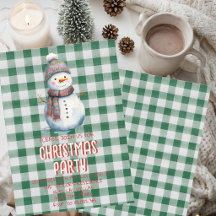Julpartyinbjudan | Söt snöman grön Gi