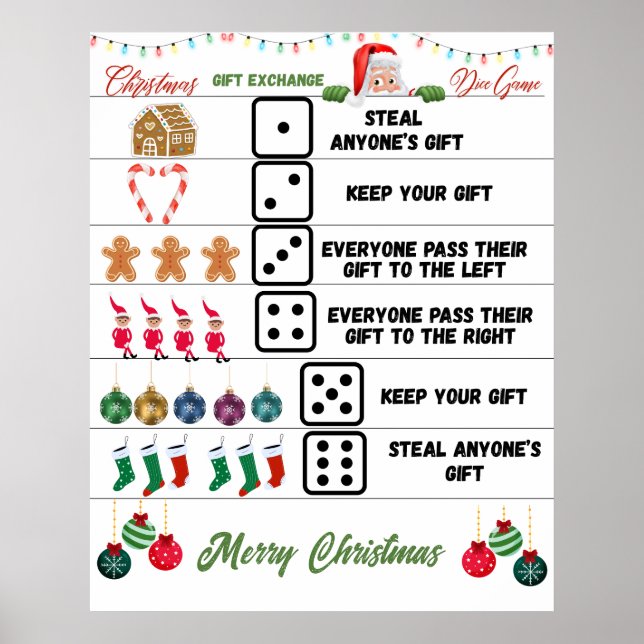 Julpartypresentutbytes Tärningsspel Poster (Framsidan)