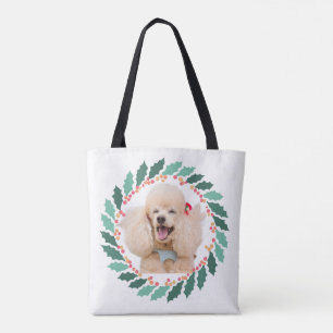 Julpastell rosa pudel shoppingbag med eget foto tygkasse