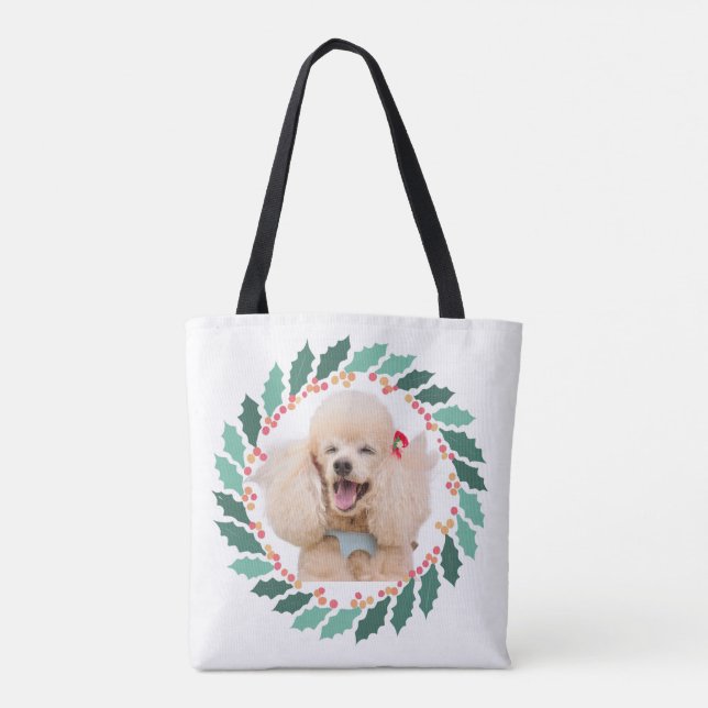 Julpastell rosa pudel shoppingbag med eget foto tygkasse (Baksida)
