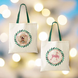 Julpastell rosa pudel shoppingväska med eget foto tygkasse