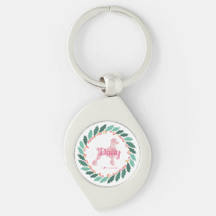 Julpastell rosa pudelnyckelring Anpassat namn Swirl Silverfärgad Nyckelring