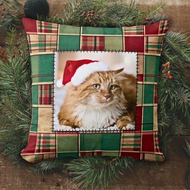 Julpatchwork Quilt Pet-familjens Anpassningsbar Fo Kudde (Skapare uppladdad)
