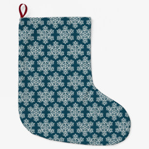 Julpatronen snöflingor blå vit stor julstrumpa