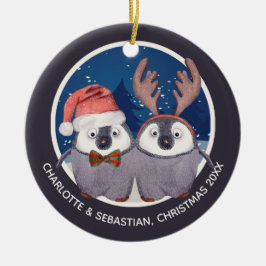 Julpenguin Couple Cute Santa Reindeer Julgransprydnad Keramik