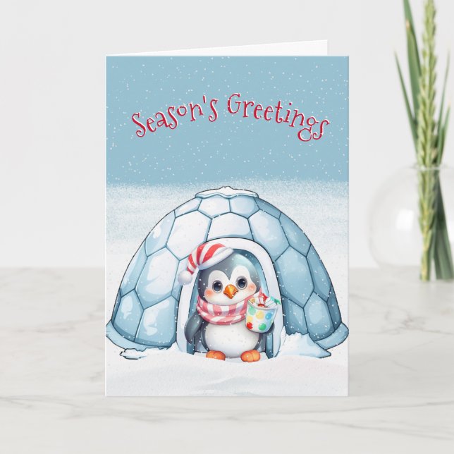 Julpenguin med Igloo Helgkort (Framsida)