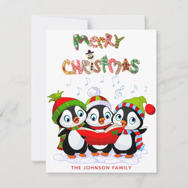 Julpenguin med julklapp-Helgdag Julkort (Framsida)