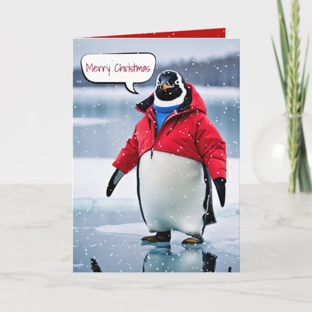 Julpenguin med röd Jacka Kort (Framsida)