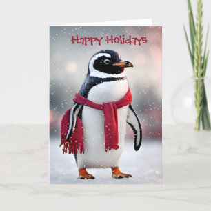 Julpenguin med rödscarf helgkort