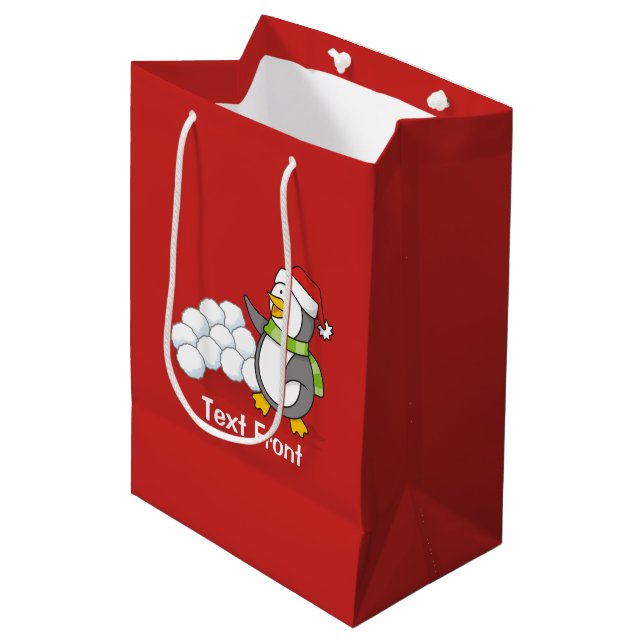 Julpenguin med snö bollar som viftar (Framsidan Vinklad)