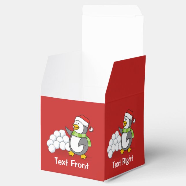 Julpenguin med snö bollar som viftar presentaskar (Öppnad)