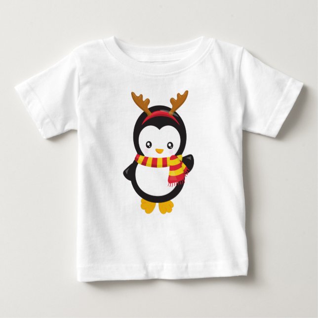 Julpenguin, Penguin med Scarf, Antlers T Shirt (Framsida)