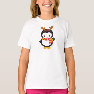 Julpenguin, Penguin med Scarf, Antlers T Shirt