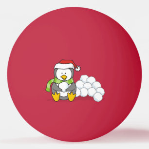 Julpenguin sitta med snö bollar