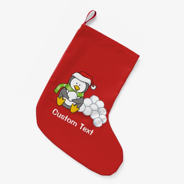 Julpenguin sitta med snö bollar liten julstrumpa (Framsidan (Hängande))
