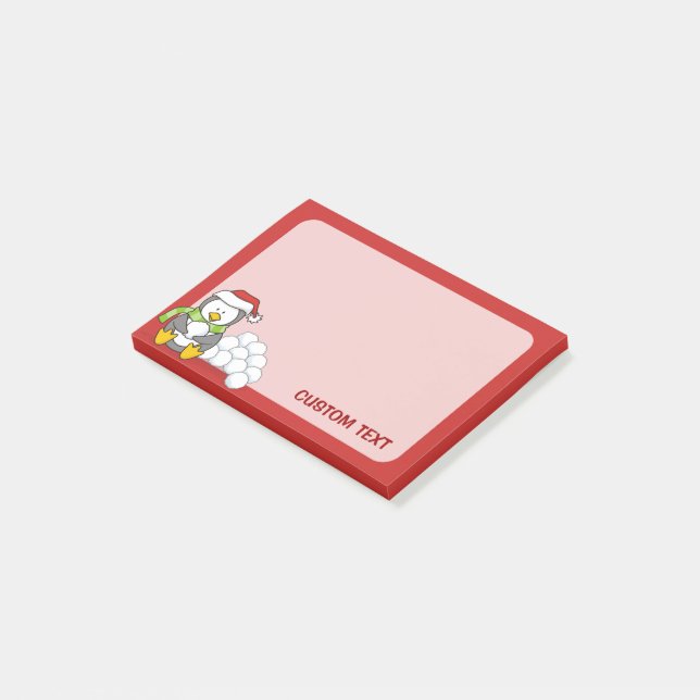 Julpenguin sitta med snö bollar post-it block (Vinklad)