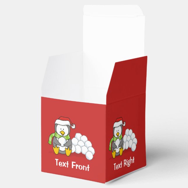 Julpenguin sitta med snö bollar presentaskar (Öppnad)