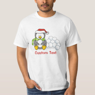 Julpenguin sitta med snö bollar tee shirt