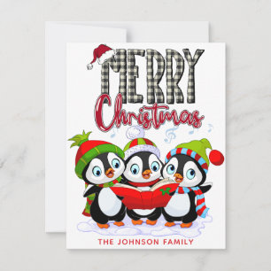 Julpenguiner med julklapp-Helgdag Julkort