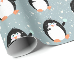 Julpenguiner med snurrande Papper Presentpapper