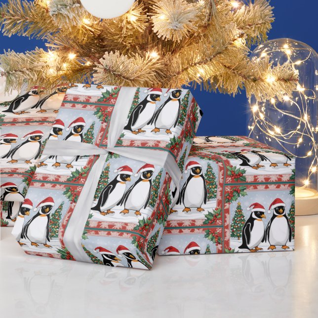 Julpenguiner och julgran  presentpapper (Helgdagar)