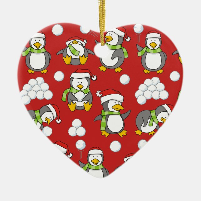 Julpenguins bakgrund julgransprydnad keramik (Framsidan)