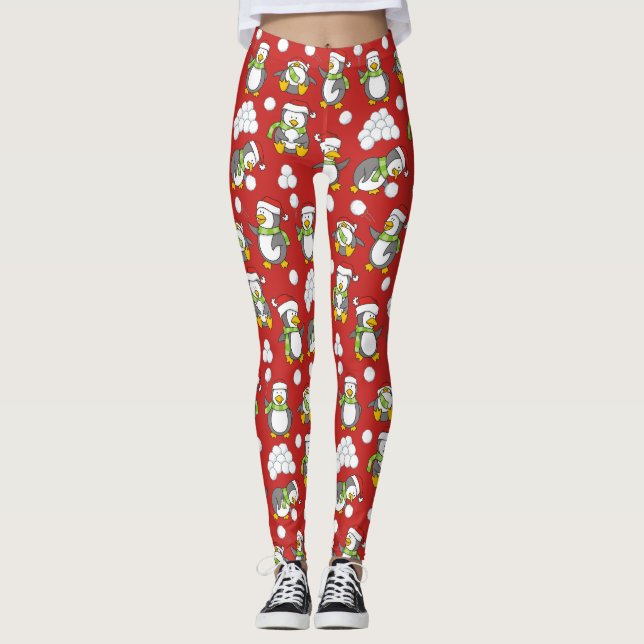 Julpenguins bakgrund leggings (Framsida)