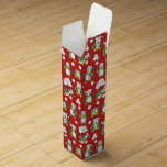 Julpenguins bakgrund presentask för vinflaska<br><div class="desc">Sömlös söt och lycklig pingviner tecknad bakgrunden som bär jultomtar och scarfs och leker med snöbollar.</div>