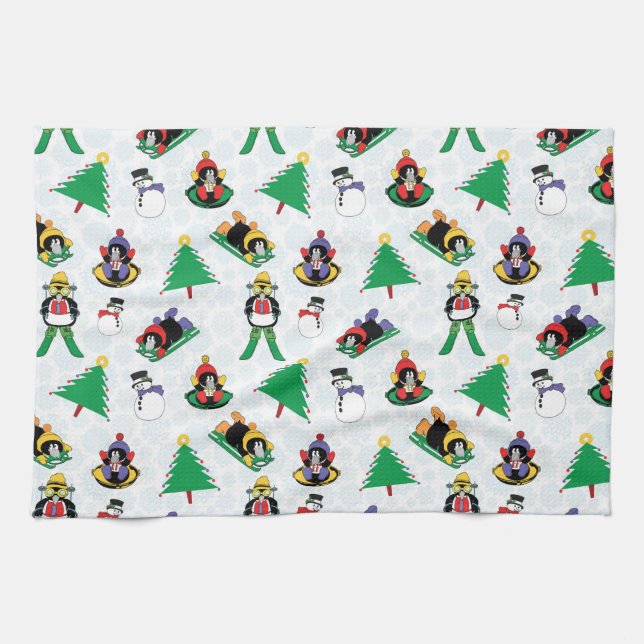 Julpenguinskidåkning Kökshandduk (Horisontell)