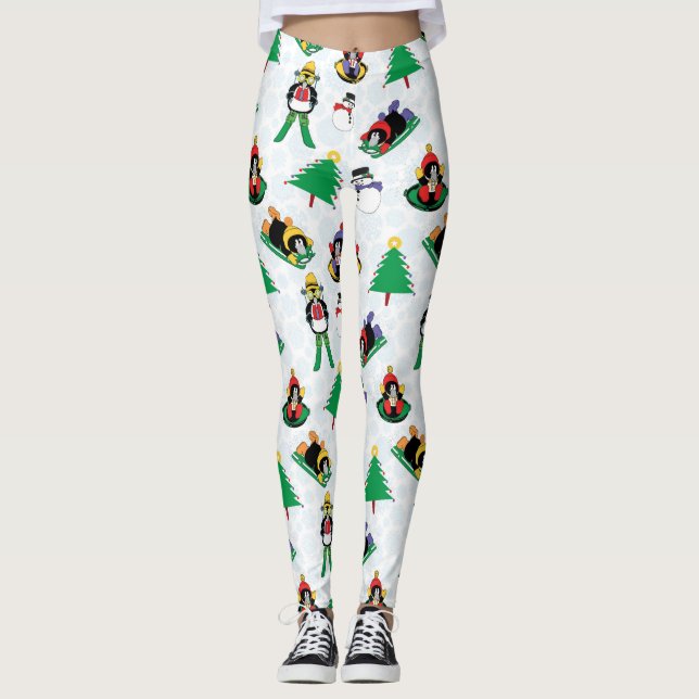 Julpenguinskidåkning Leggings (Framsida)